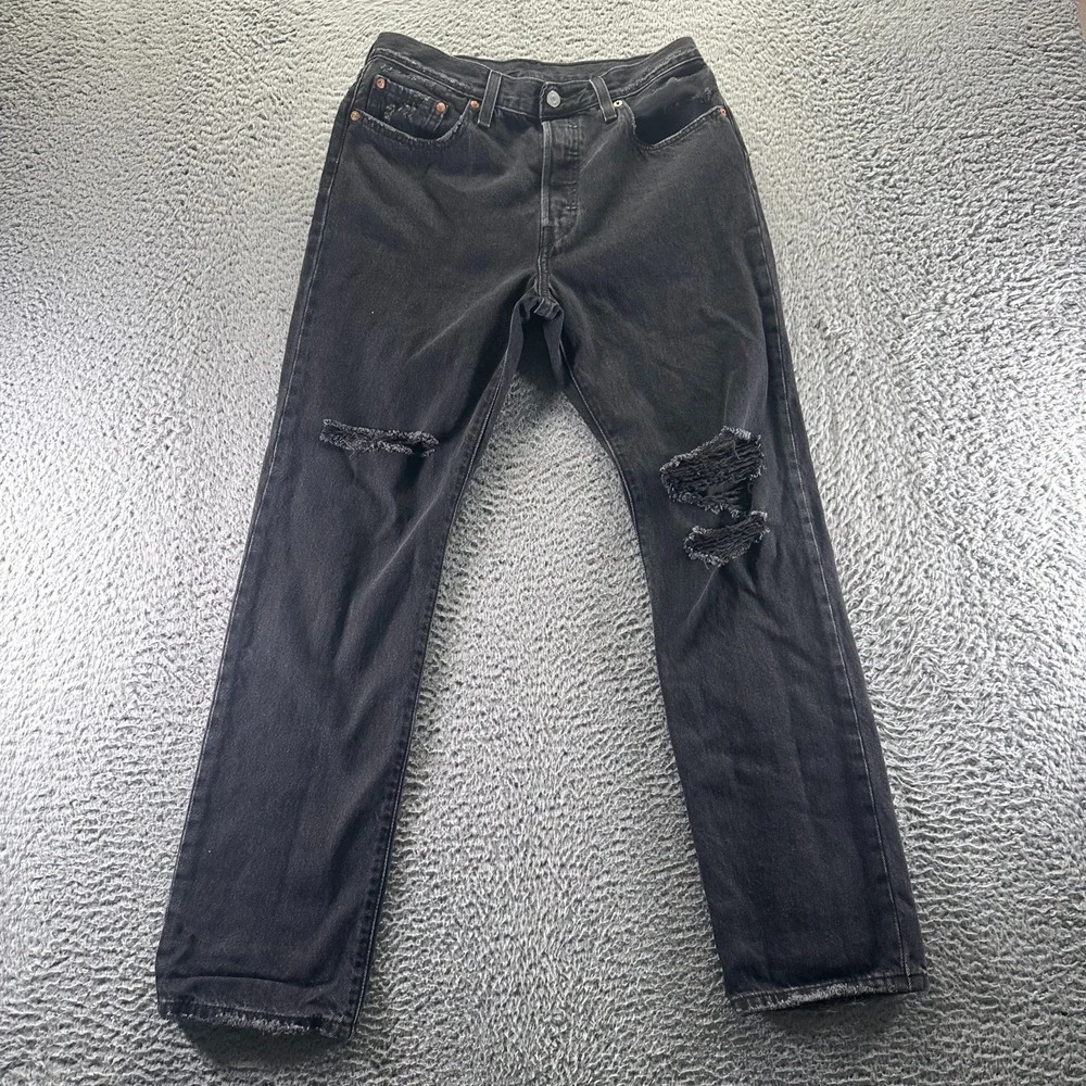 Levi's 501 Jeans Mens 28x30 Black Cotton Denim Straight Distressed Workwear